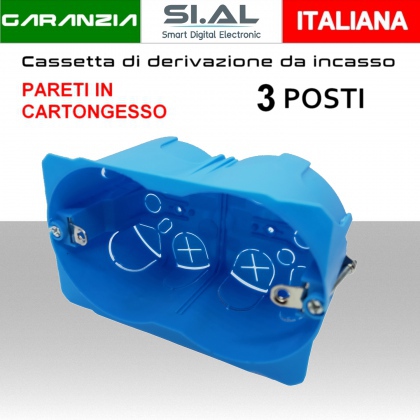 Scatola di derivazione elettrica da incasso a 3 posti per cartongesso