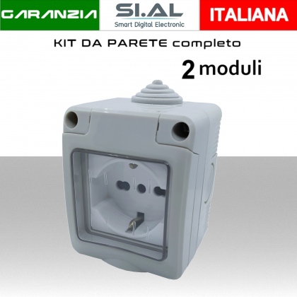 Contenitore Stagno completo a 2 moduli inclusi presa universale16A IP55