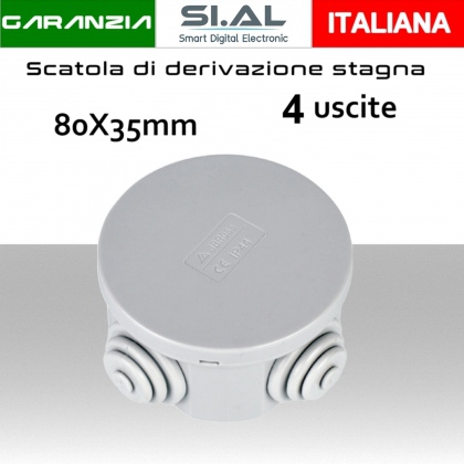 Scatola di derivazione stagna rotonda 80X35mm 4 uscite