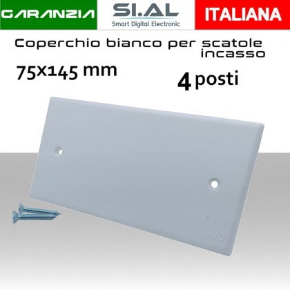 Coperchio bianco per scatola incasso 4 posti 75x145 mm