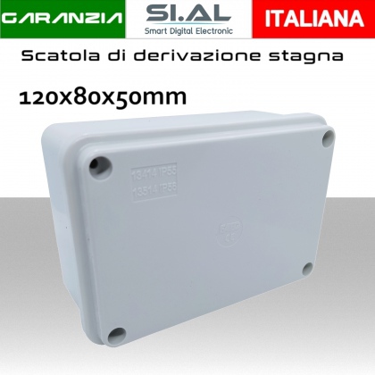 Scatola di derivazione stagna IP56 quadra con coperchio e viti 120x80x50mm