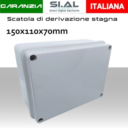 Scatola di derivazione stagna IP56 quadra con coperchio e viti 150x110x70mm