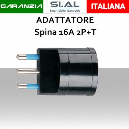 Adattatore con spina standard s17 a presa schuko 16A 2P T nera