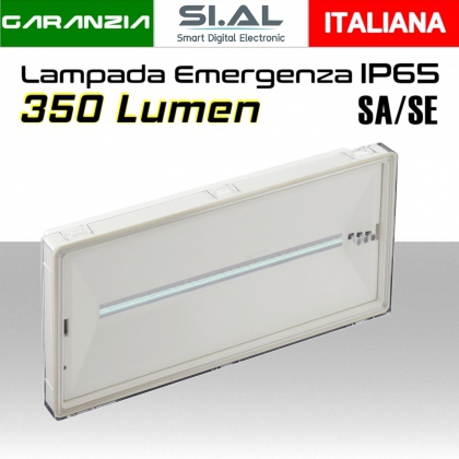 Lampada emergenza LED per esterno da 350 lumen configurabile SA/SE protezione IP65 con pittogrammi inclusi 