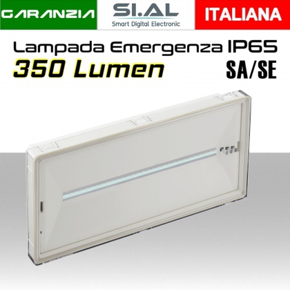 Lampada emergenza LED per esterno da 350 lumen configurabile SA/SE  protezione IP65 con pittogrammi inclusi